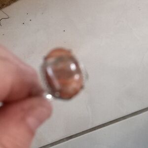 Sterling Silver Ring with Oval Orange Gemstone